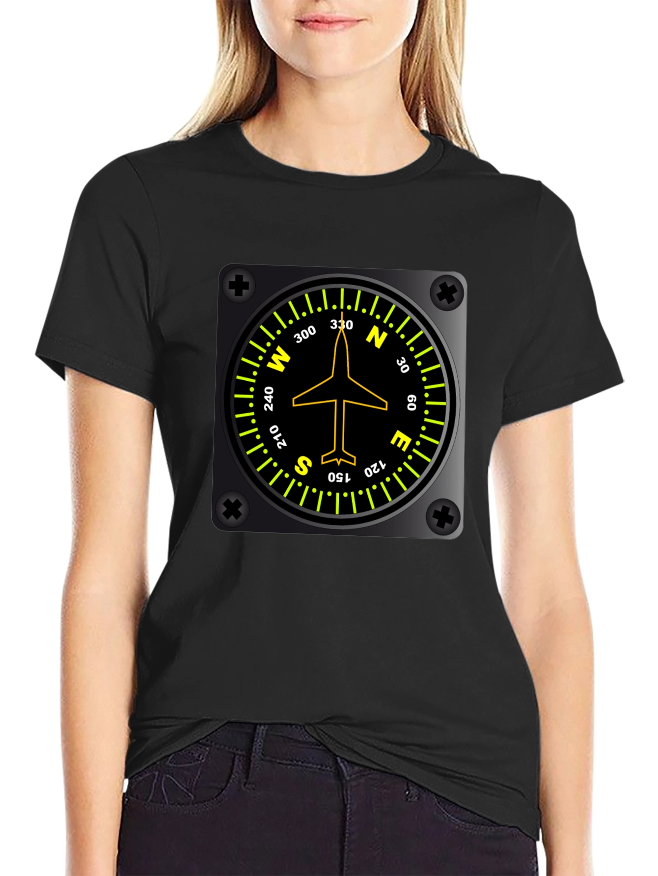 Pilot Compass Directional Aviation Black T-Shirt