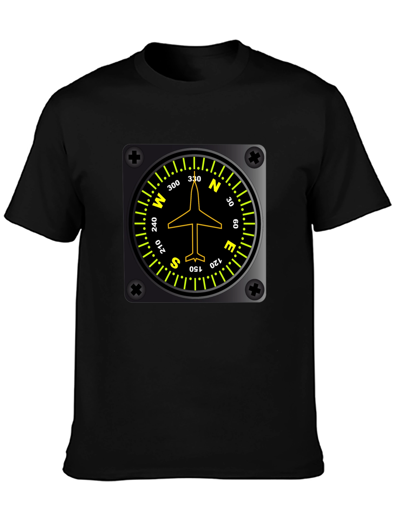Pilot Compass Directional Aviation Black T-Shirt