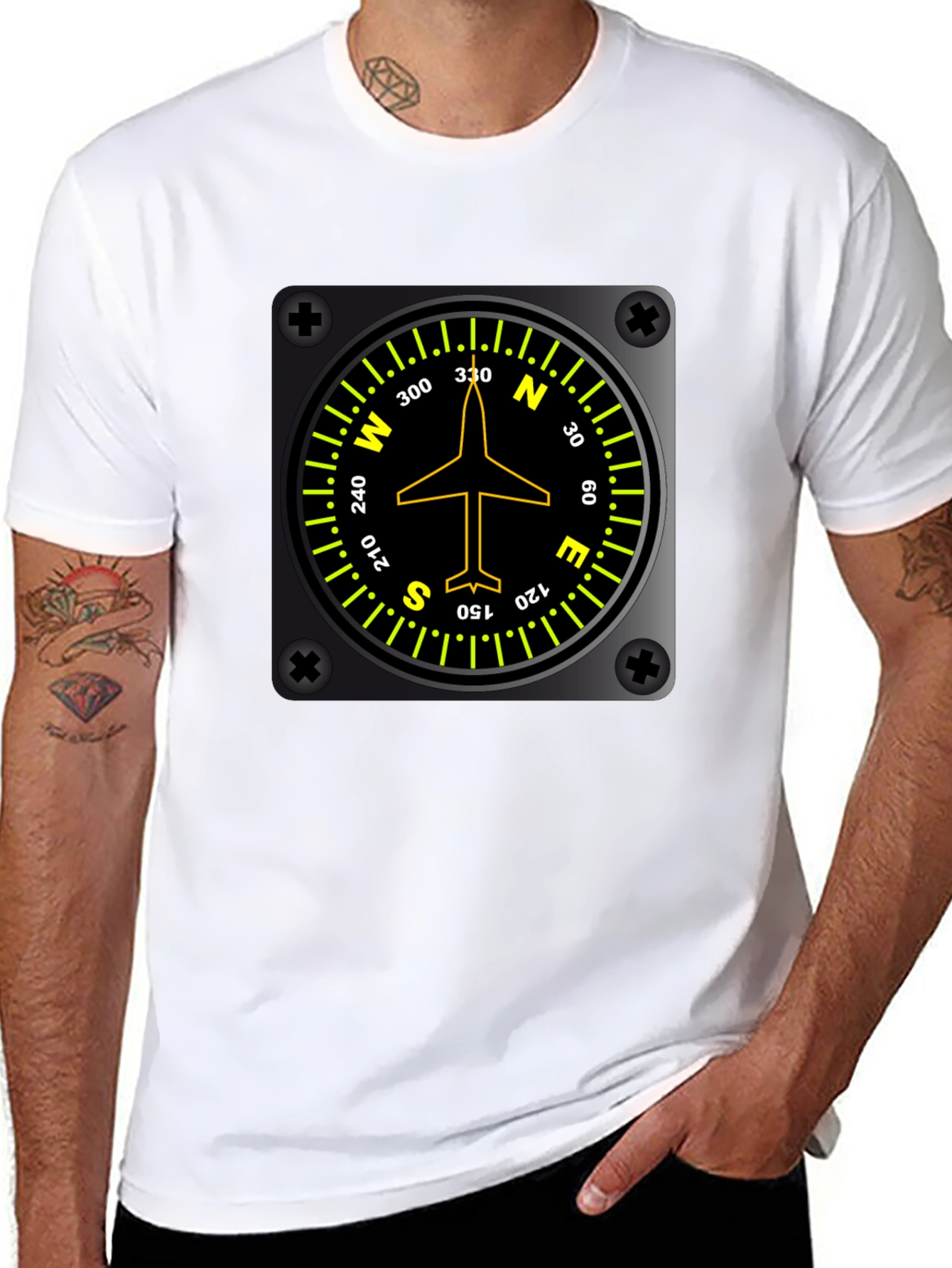 Pilot Compass Directional Aviation Black T-Shirt