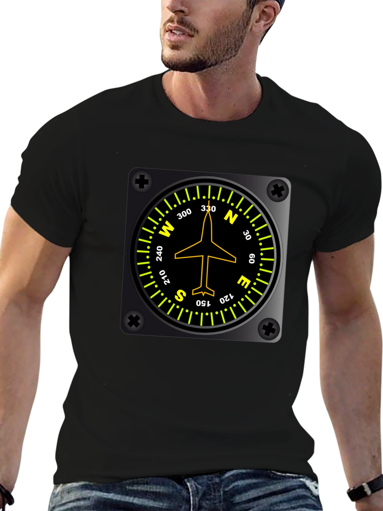 Pilot Compass Directional Aviation Black T-Shirt