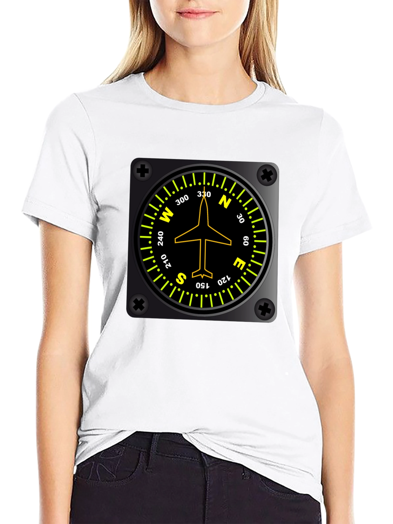 Pilot Compass Directional Aviation Black T-Shirt