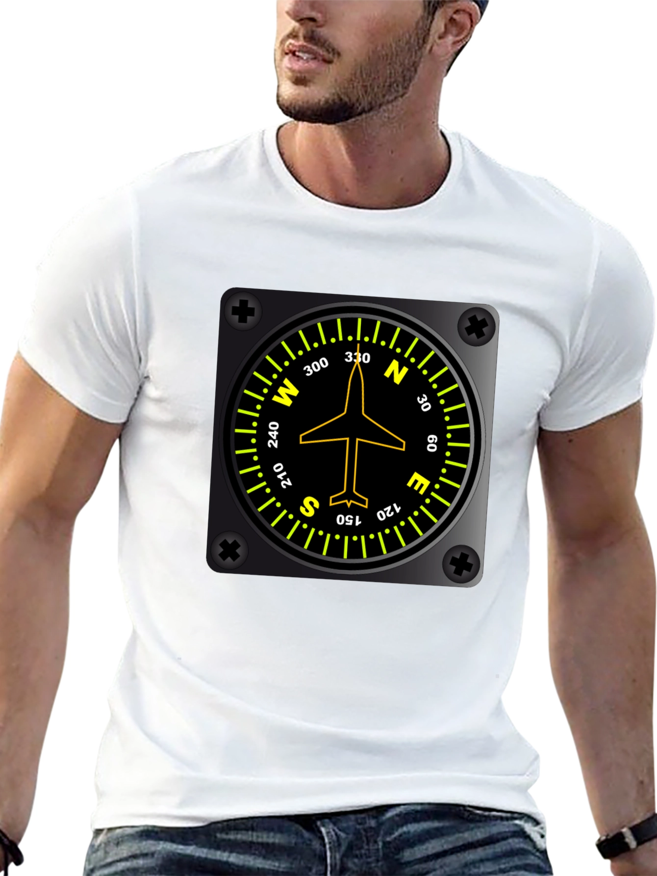 Pilot Compass Directional Aviation Black T-Shirt