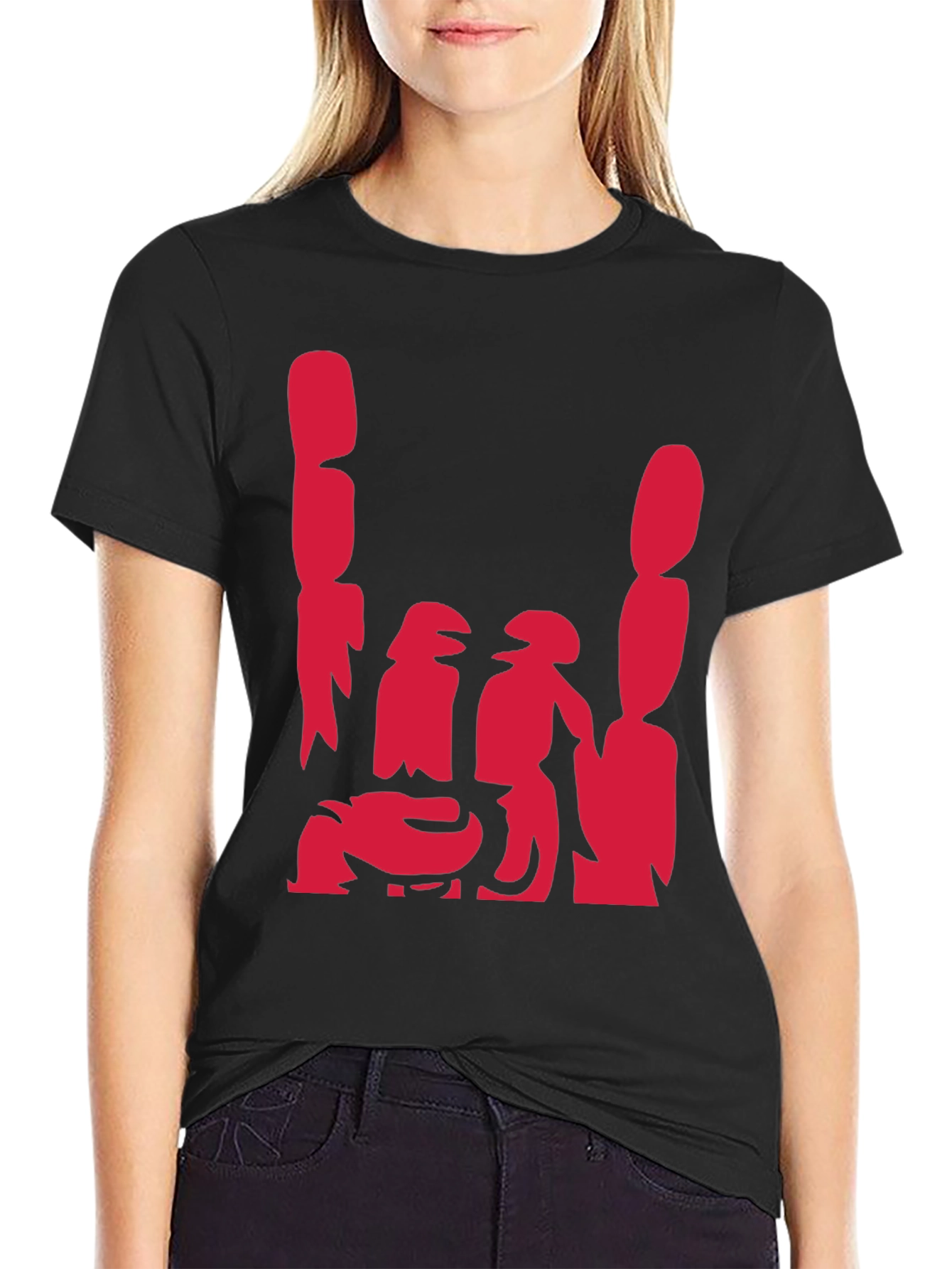Abstract Red Graphic Print Black Casual Tee