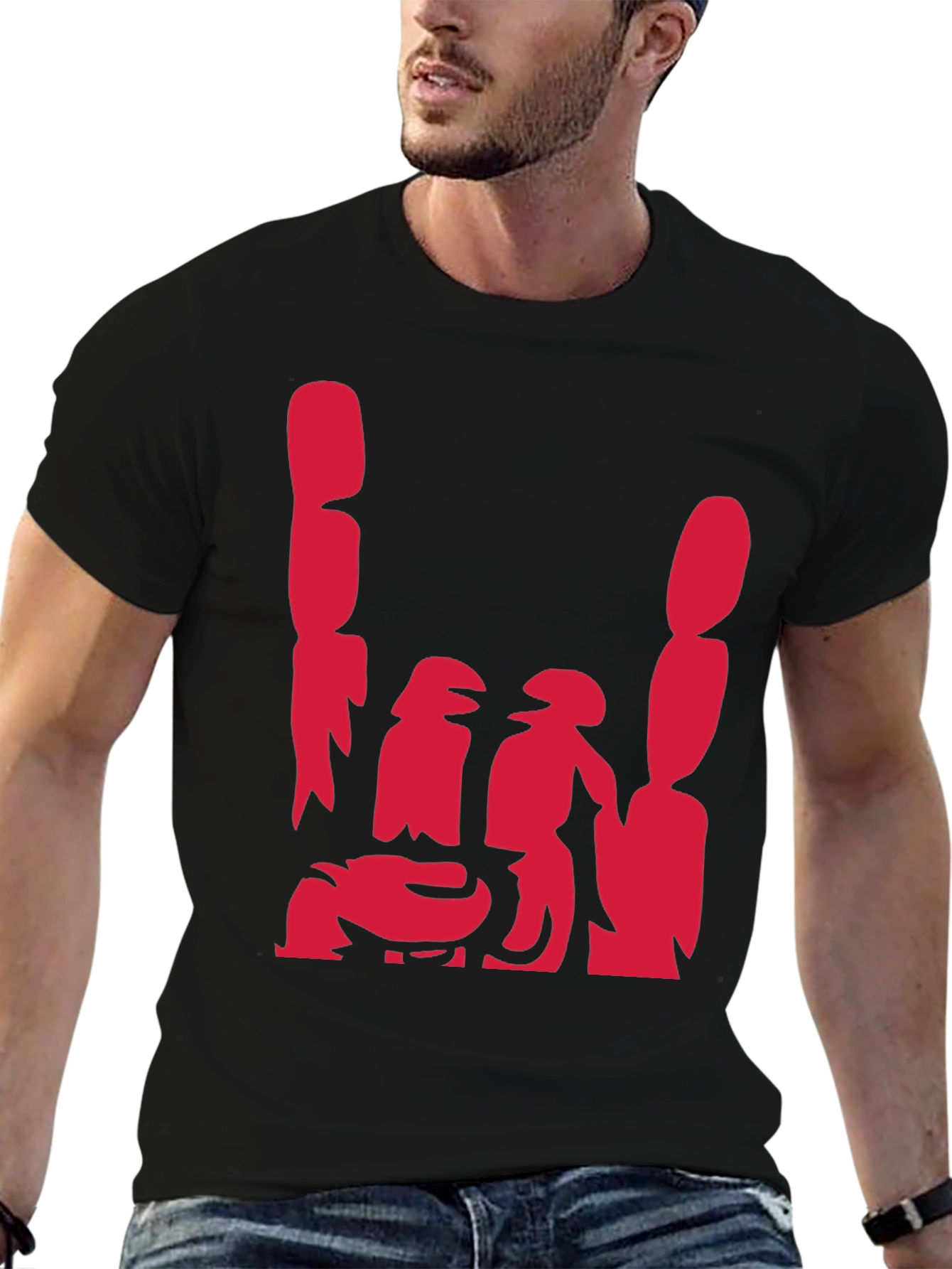 Abstract Red Graphic Print Black Casual Tee