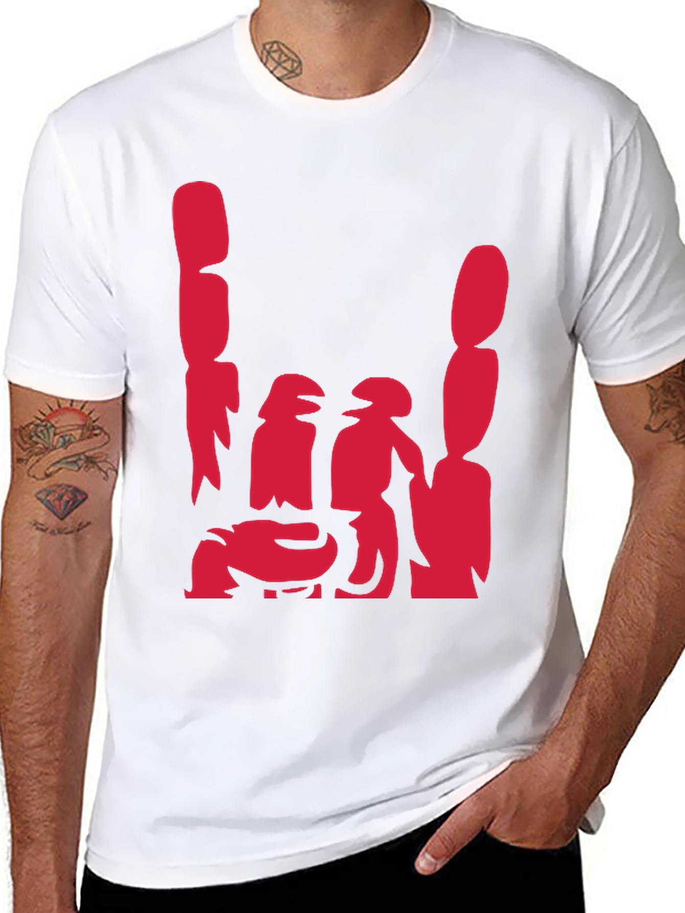 Abstract Red Graphic Print Black Casual Tee