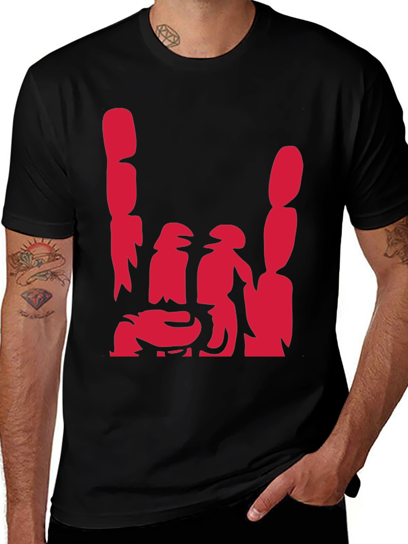 Abstract Red Graphic Print Black Casual Tee
