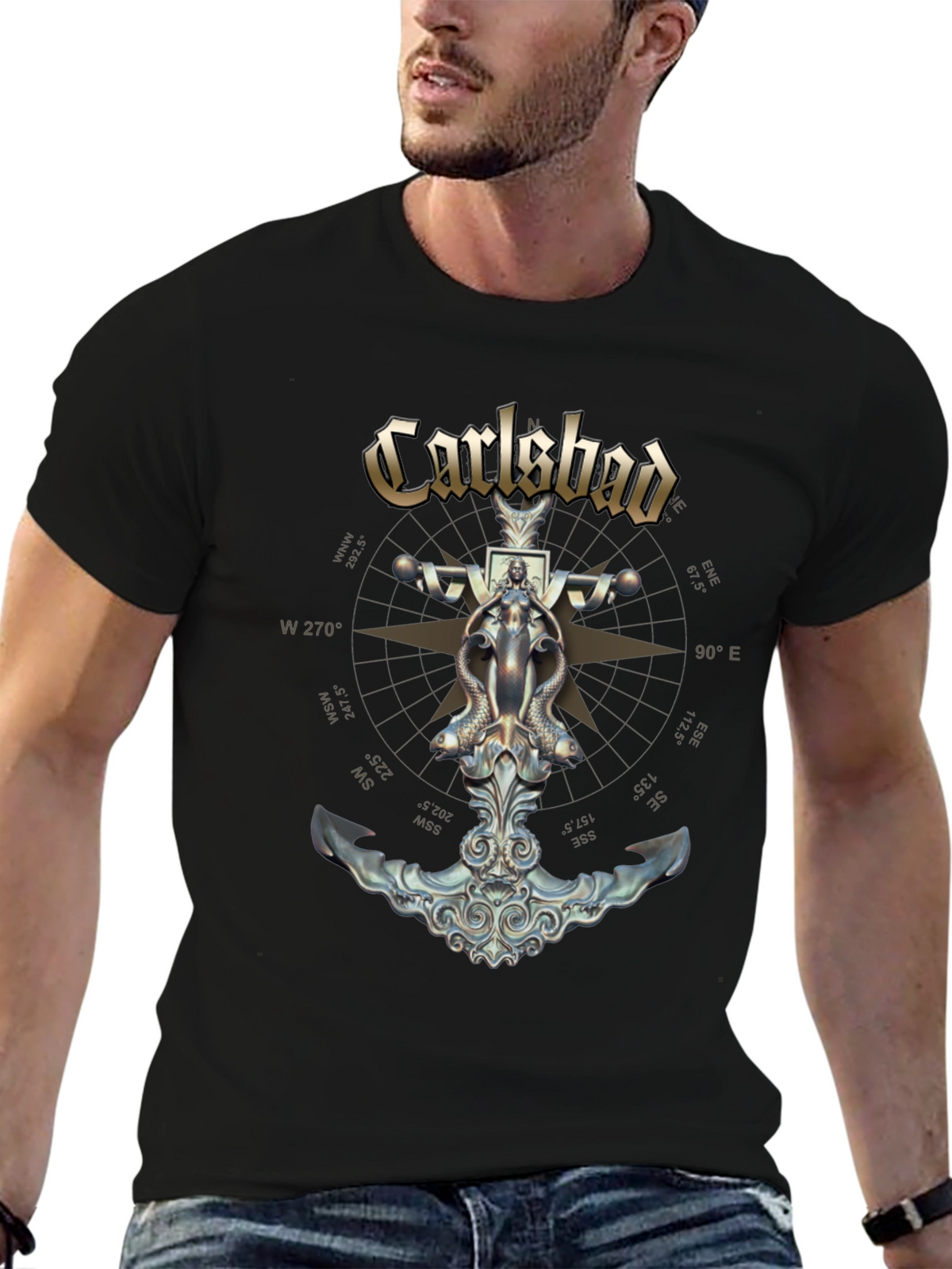 Carlsbad Compass Anchor Graphic Black T-Shirt