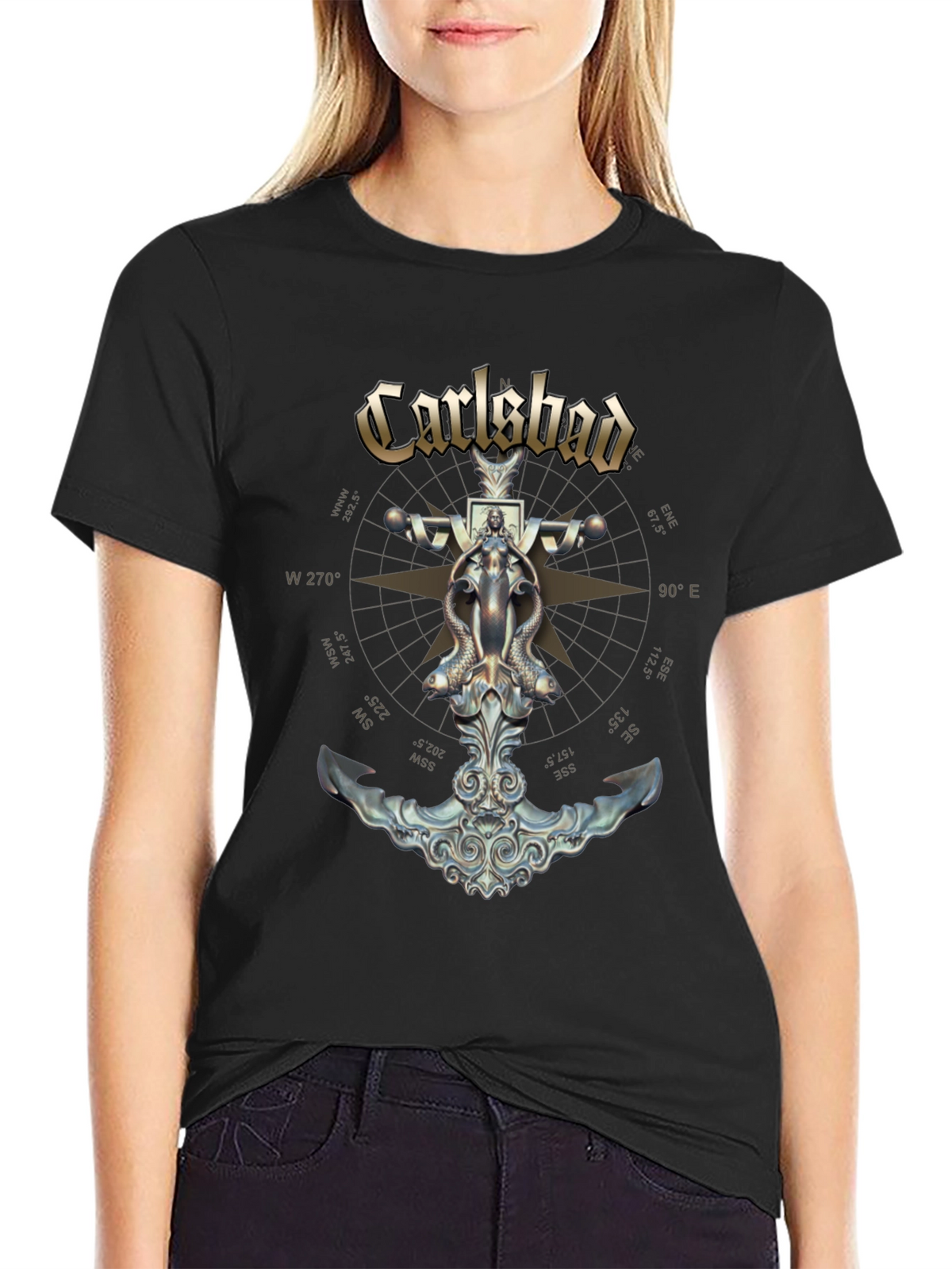 Carlsbad Compass Anchor Graphic Black T-Shirt