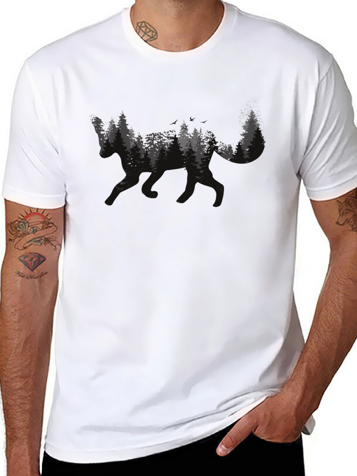Forest Wolf Graphic Tee - Mens Black T-Shirt