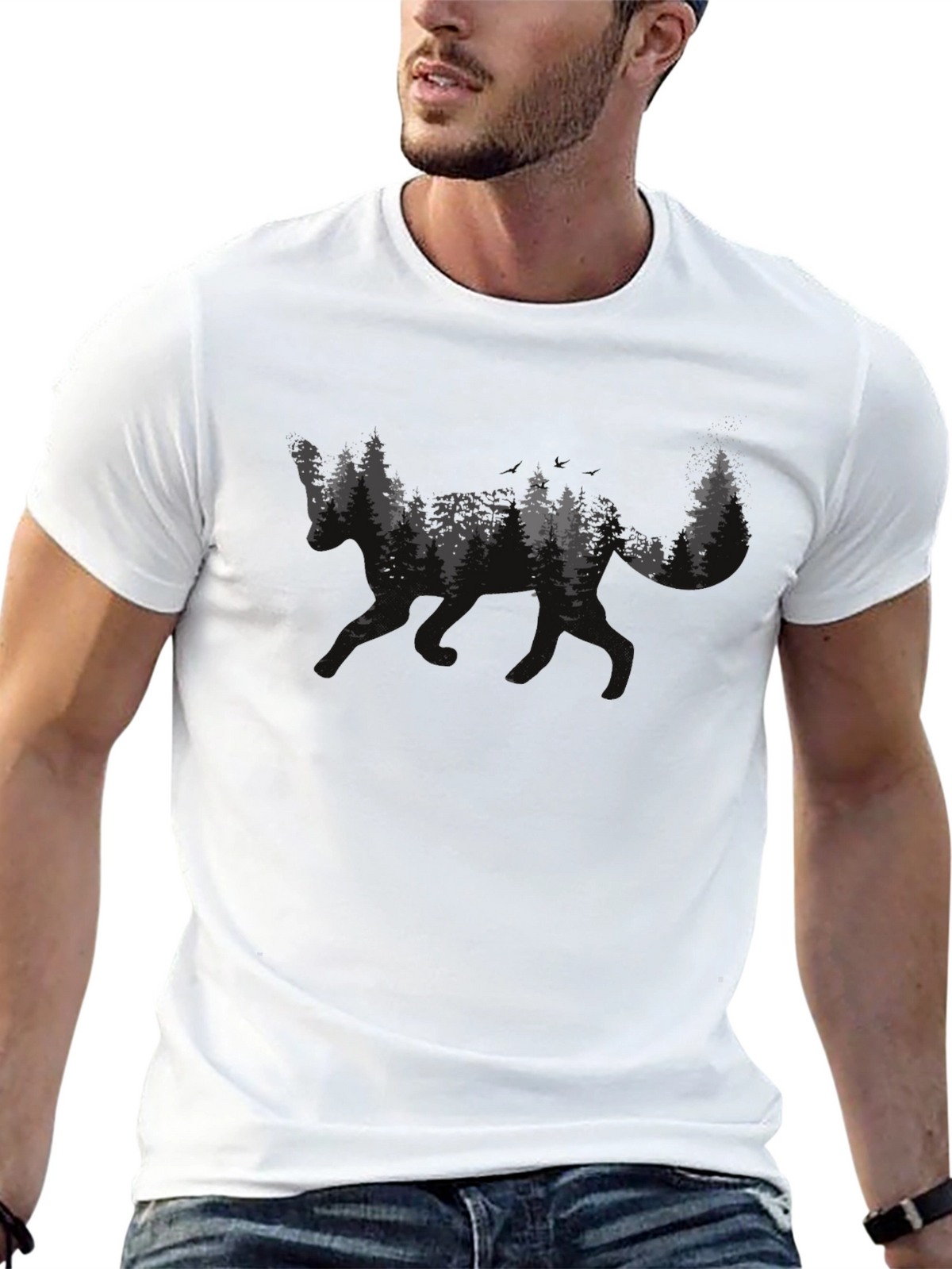 Forest Wolf Graphic Tee - Mens Black T-Shirt