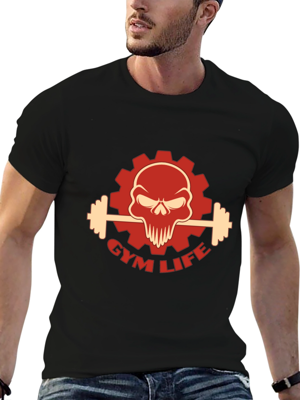 Gym Life Skull Graphic T-Shirt
