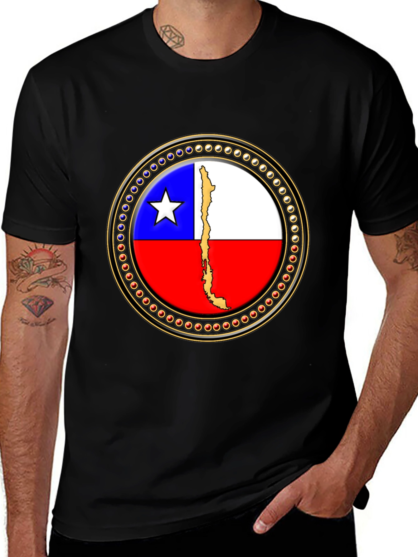 Chile Flag Graphic Tee - Black Cotton T-Shirt