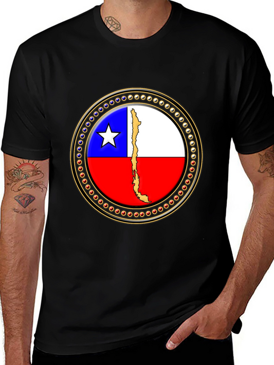 Chile Flag Graphic Tee - Black Cotton T-Shirt