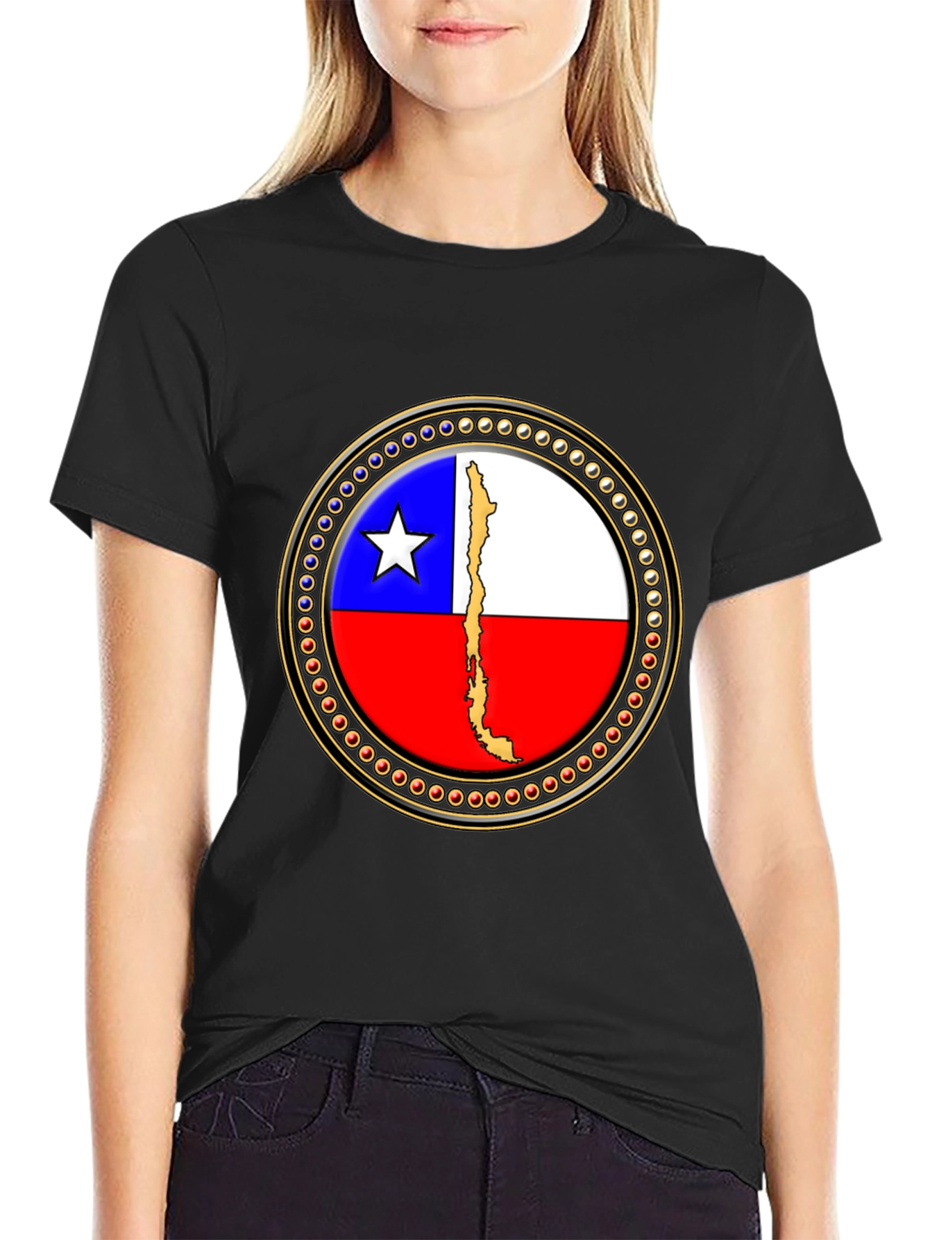 Chile Flag Graphic Tee - Black Cotton T-Shirt