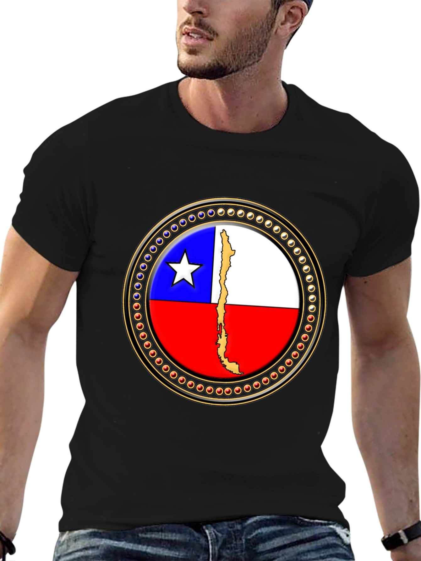 Chile Flag Graphic Tee - Black Cotton T-Shirt