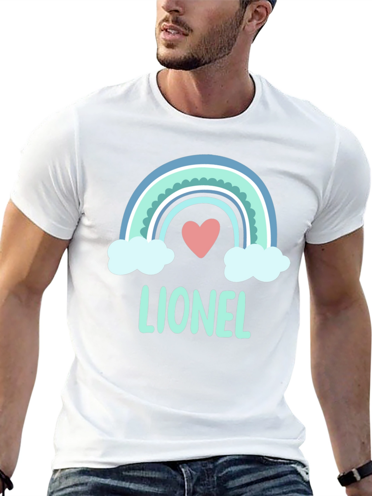 Lionel Rainbow Heart T-Shirt - Cute Personalized Tee