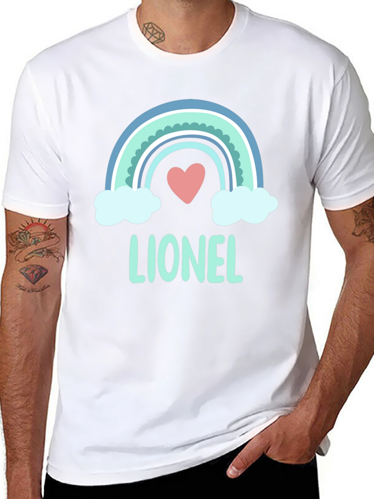 Lionel Rainbow Heart T-Shirt - Cute Personalized Tee