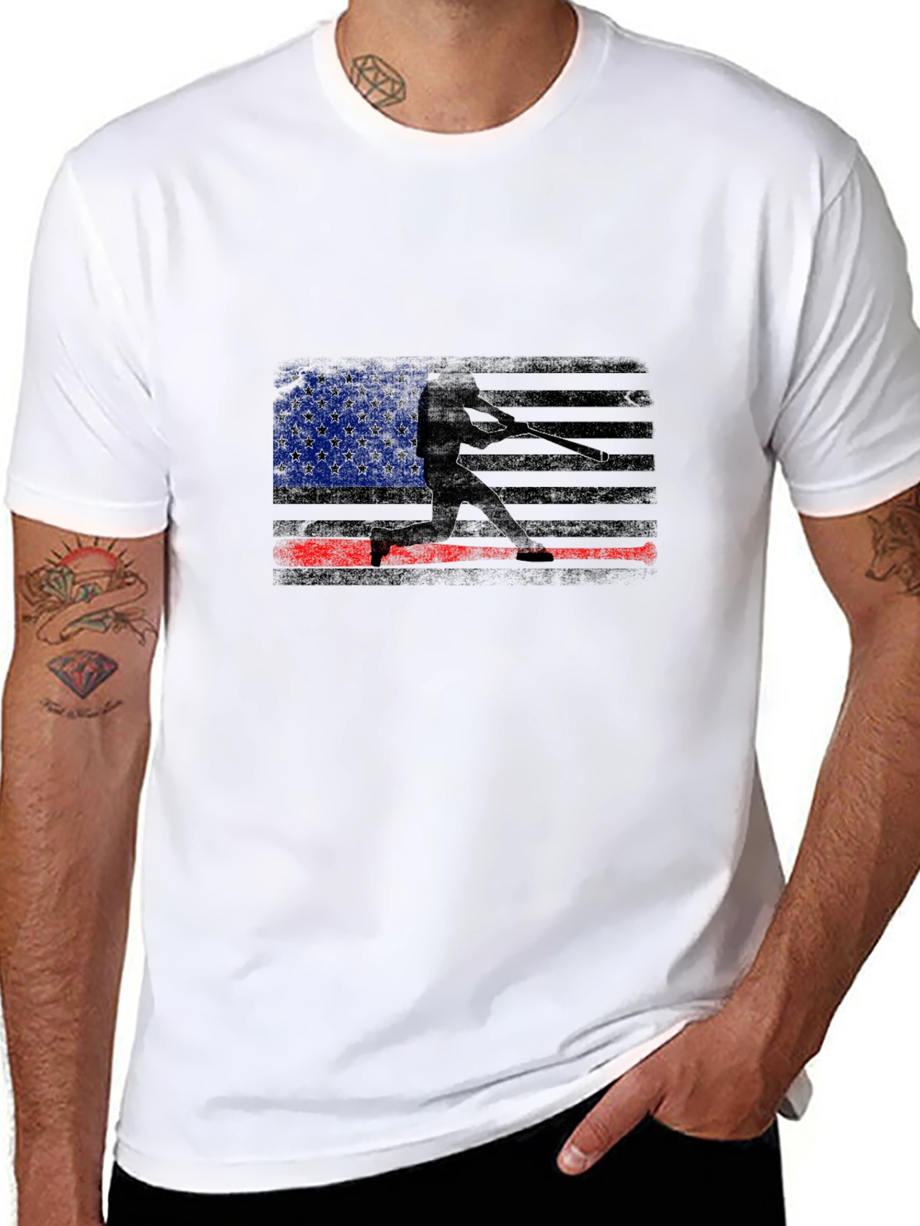 USA Flag Baseball Graphic Tee - Black