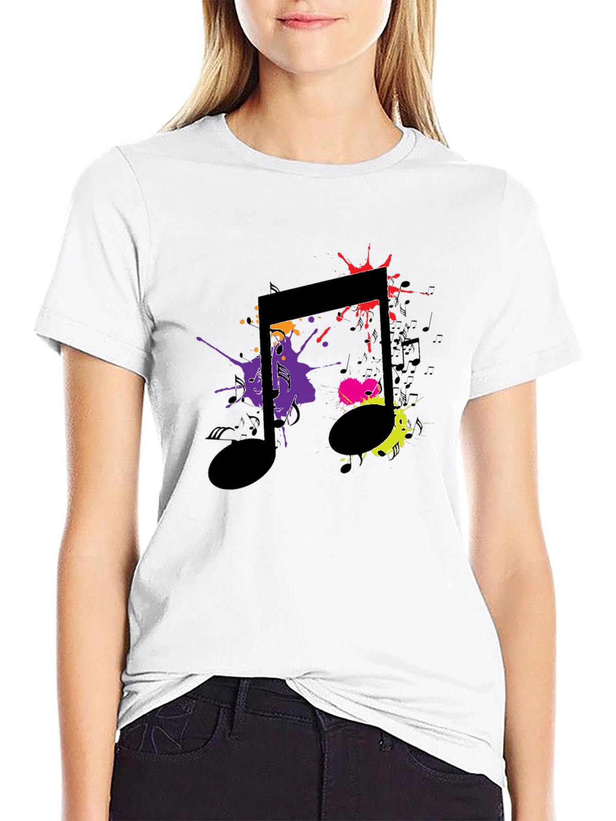 Musical Note Splatter Graphic Black T-Shirt