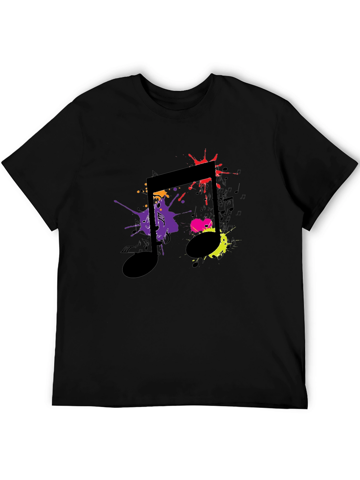 Musical Note Splatter Graphic Black T-Shirt