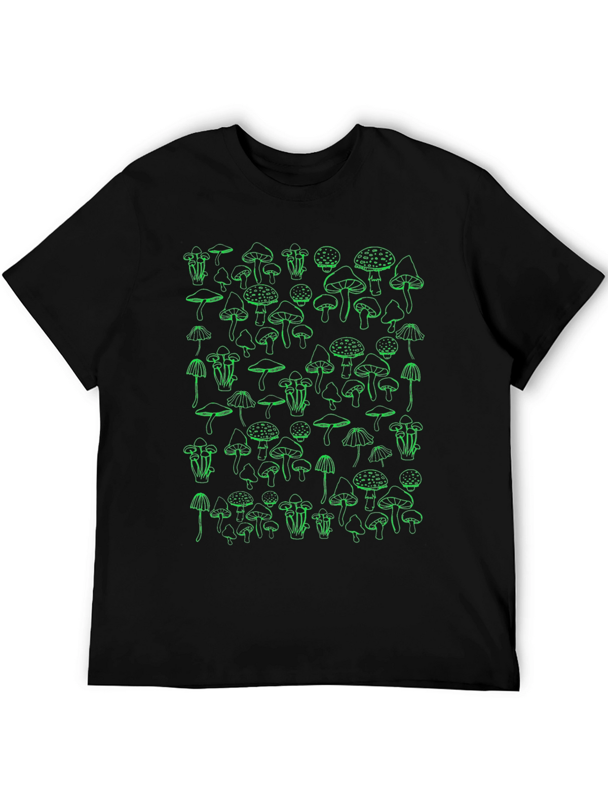 Mushroom Graphic T-Shirt - Green Print on Black