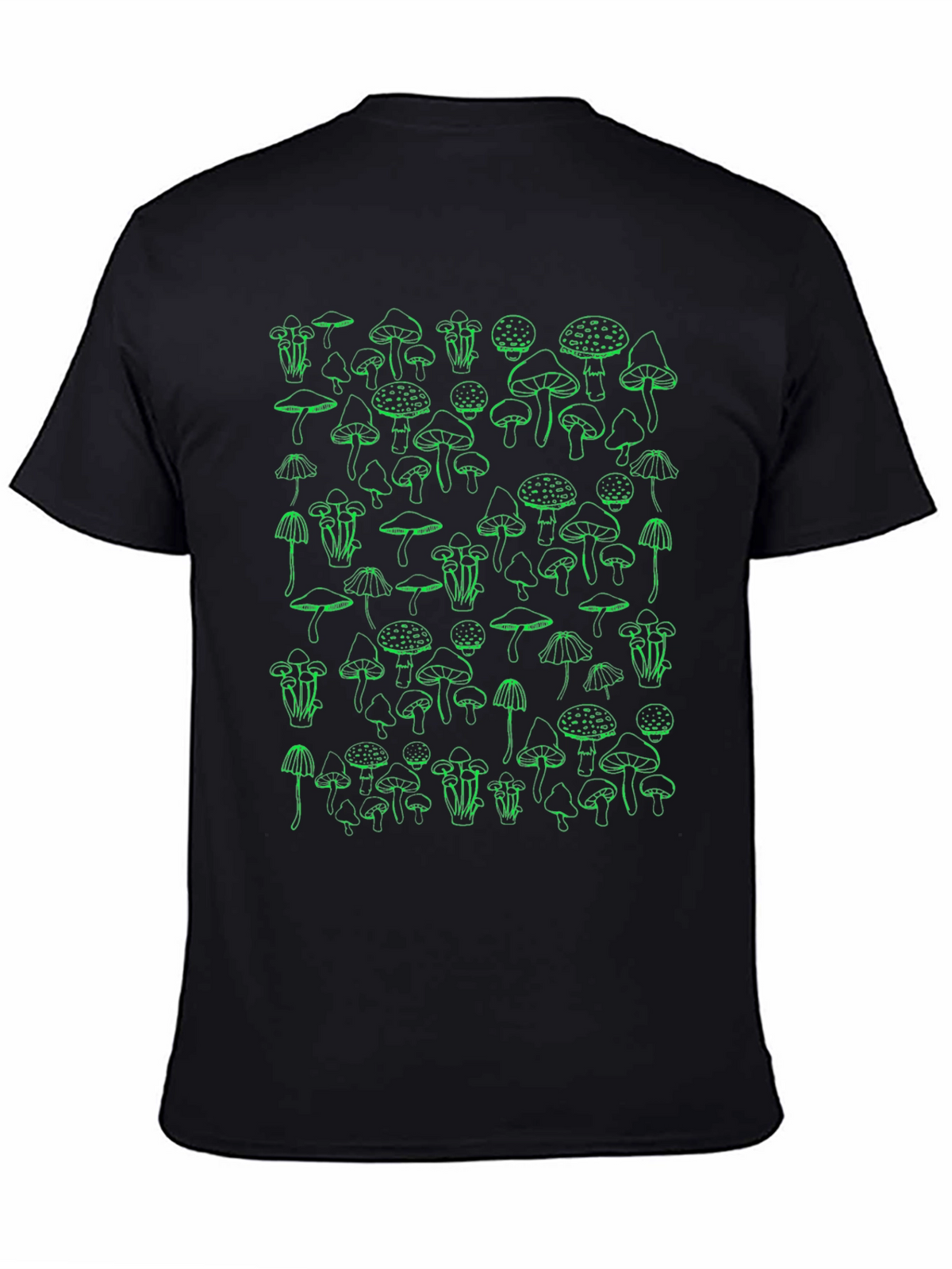 Mushroom Graphic T-Shirt - Green Print on Black