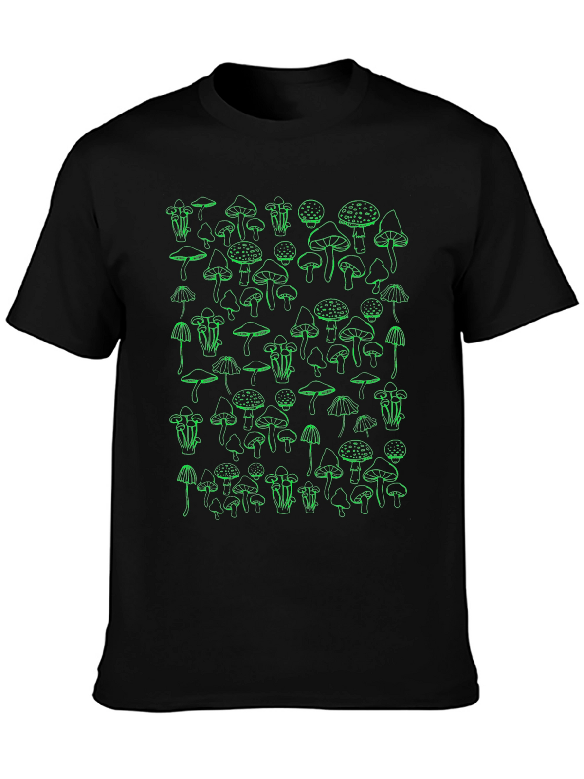 Mushroom Graphic T-Shirt - Green Print on Black