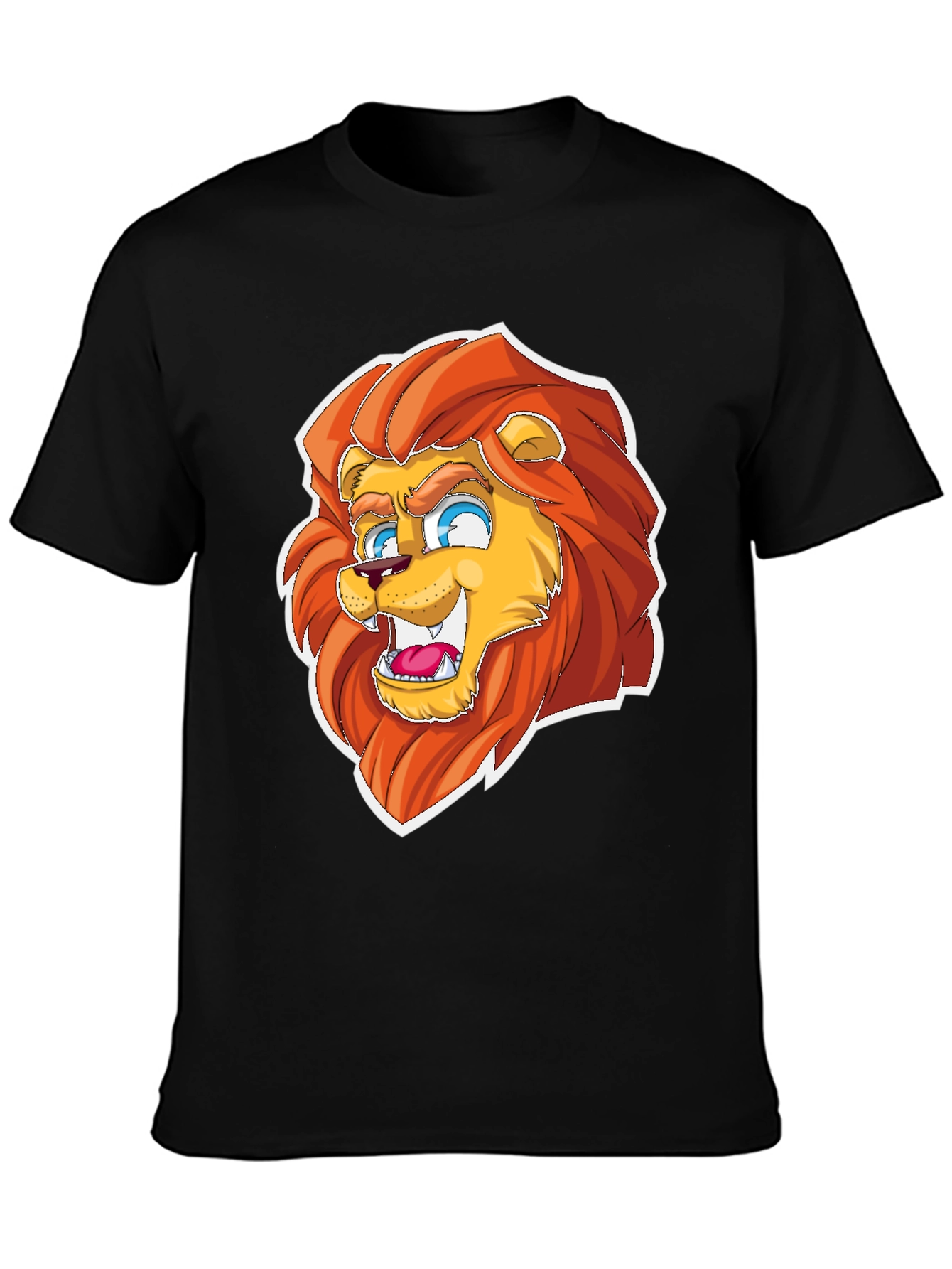 Cartoon Lion Graphic Tee - Black Cotton Blend