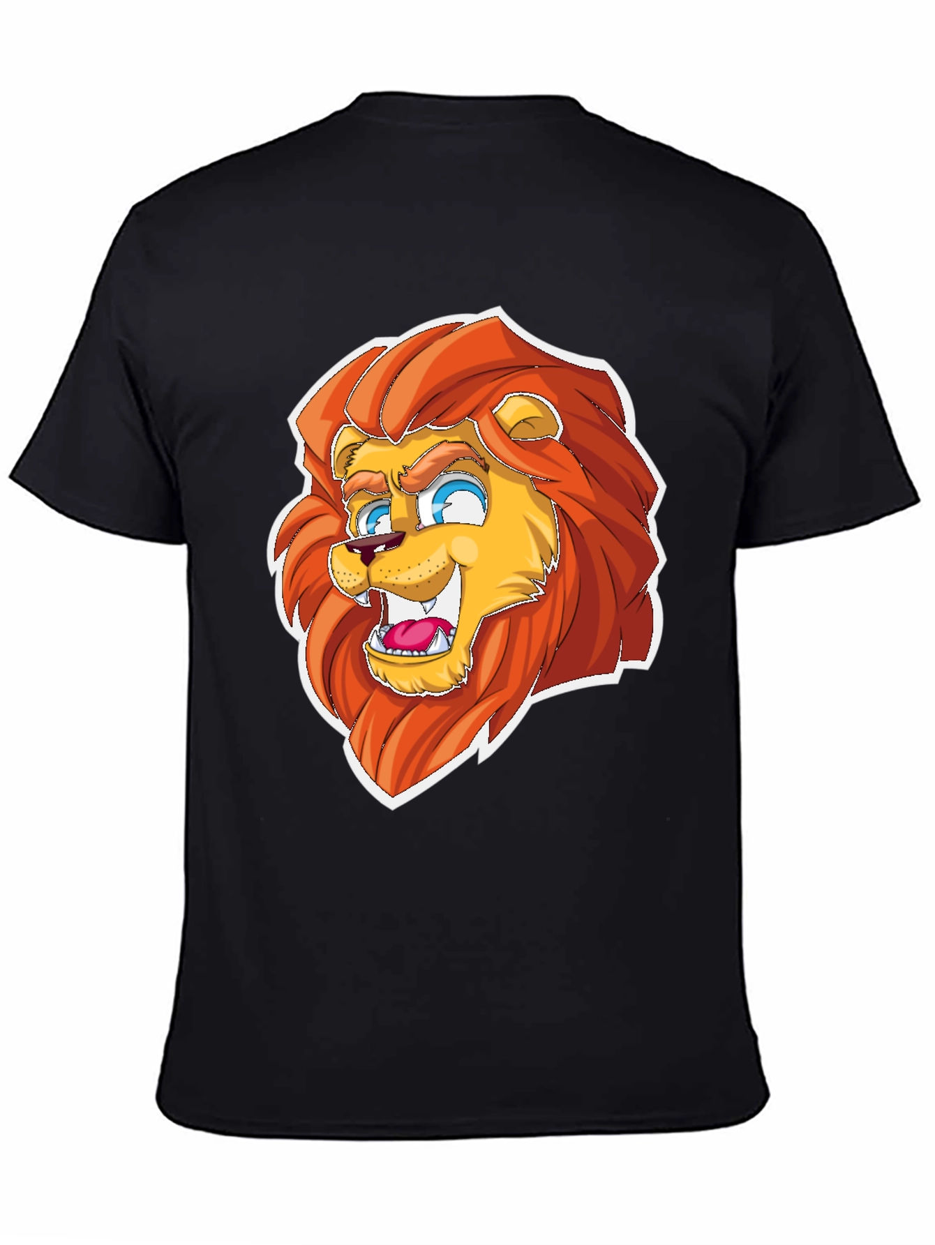 Cartoon Lion Graphic Tee - Black Cotton Blend