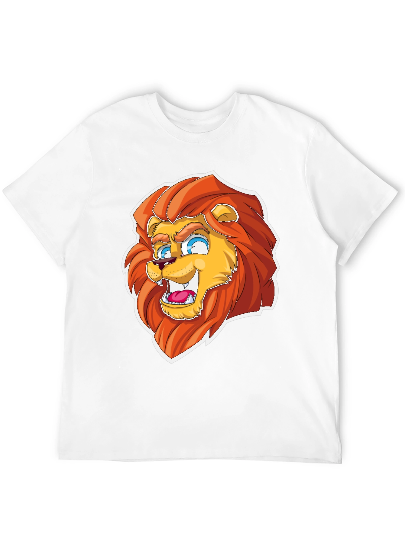 Cartoon Lion Graphic Tee - Black Cotton Blend