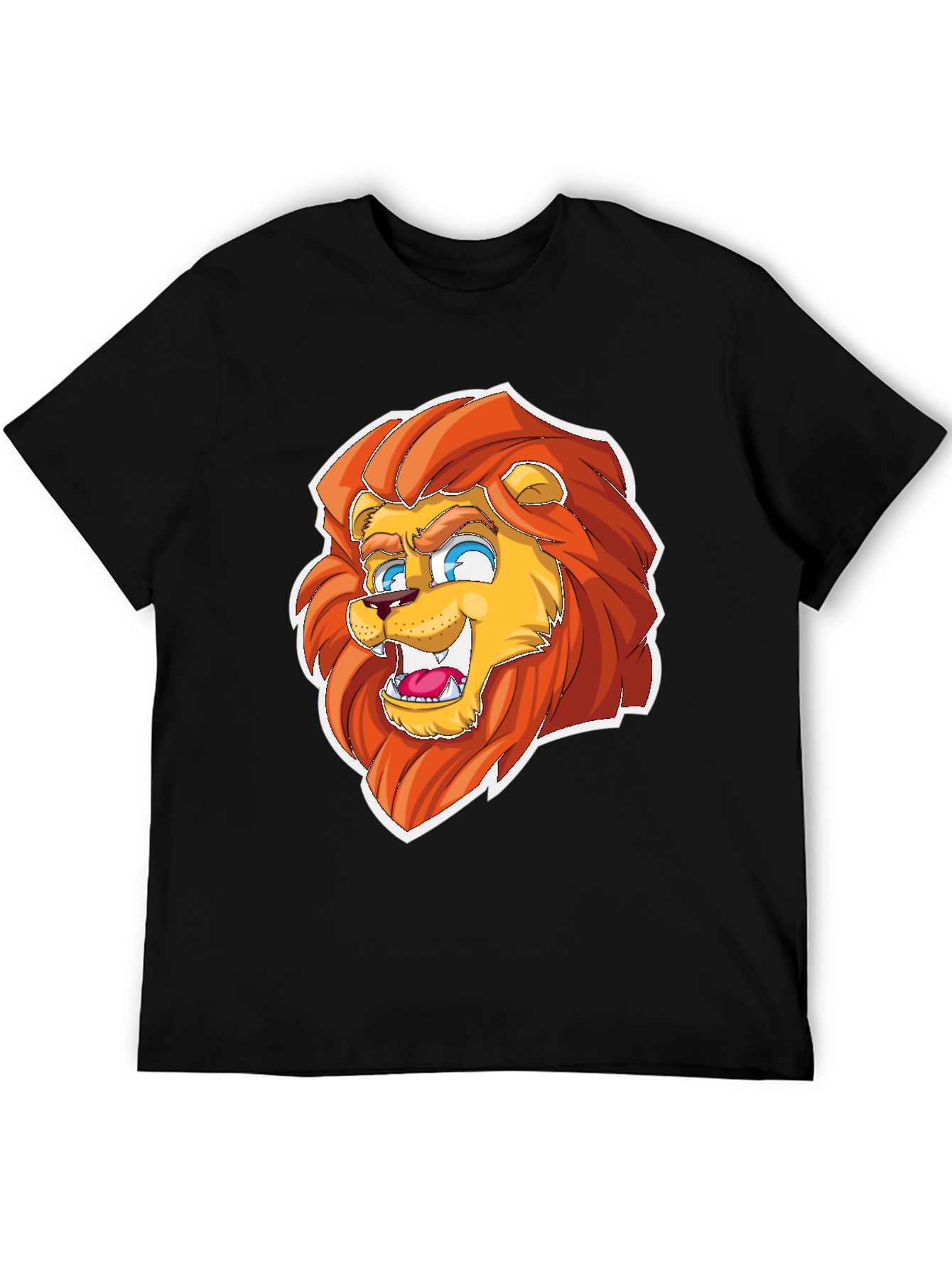 Cartoon Lion Graphic Tee - Black Cotton Blend