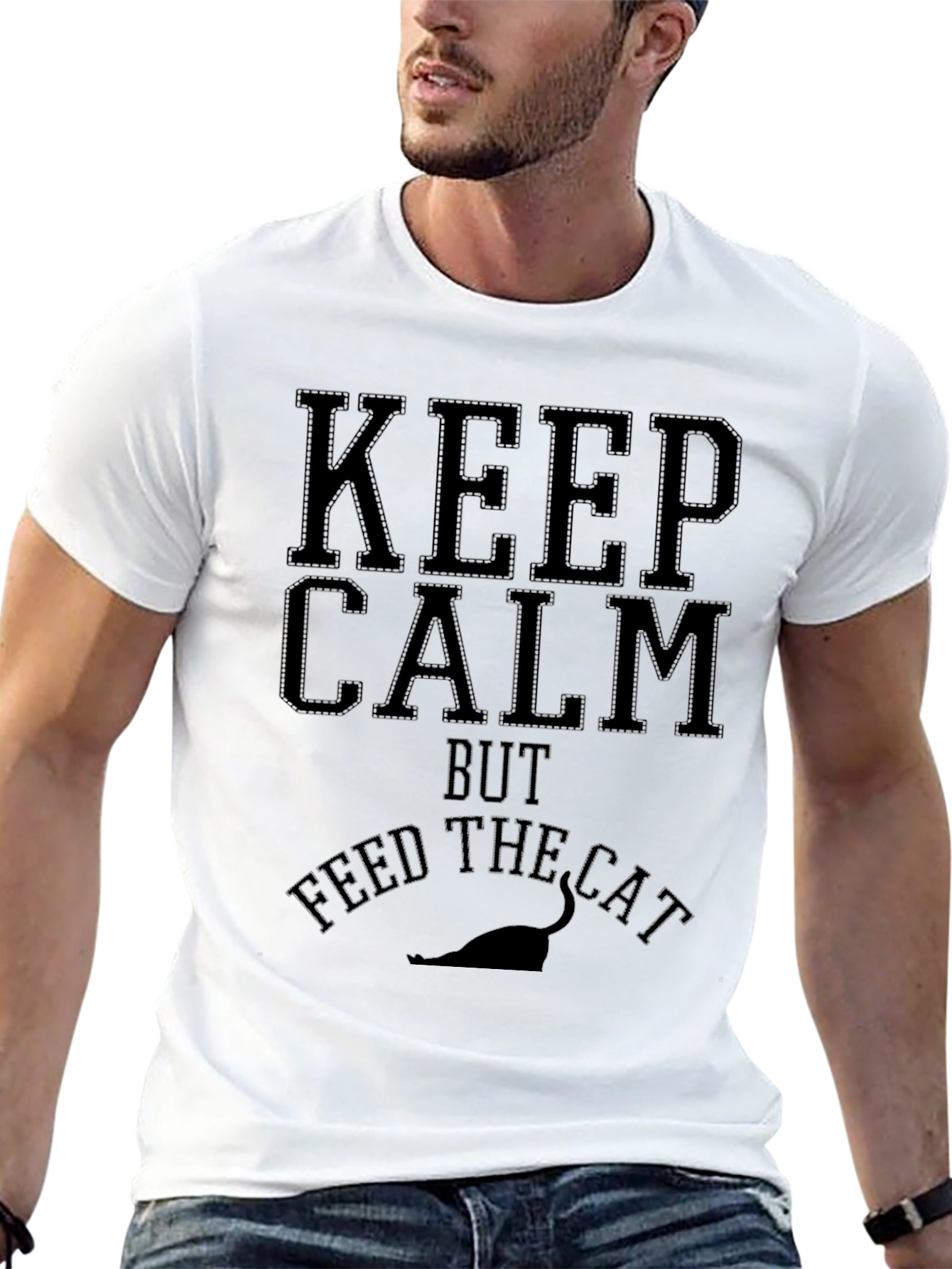 Keep Calm Feed Cat Black Graphic Tee - Mens