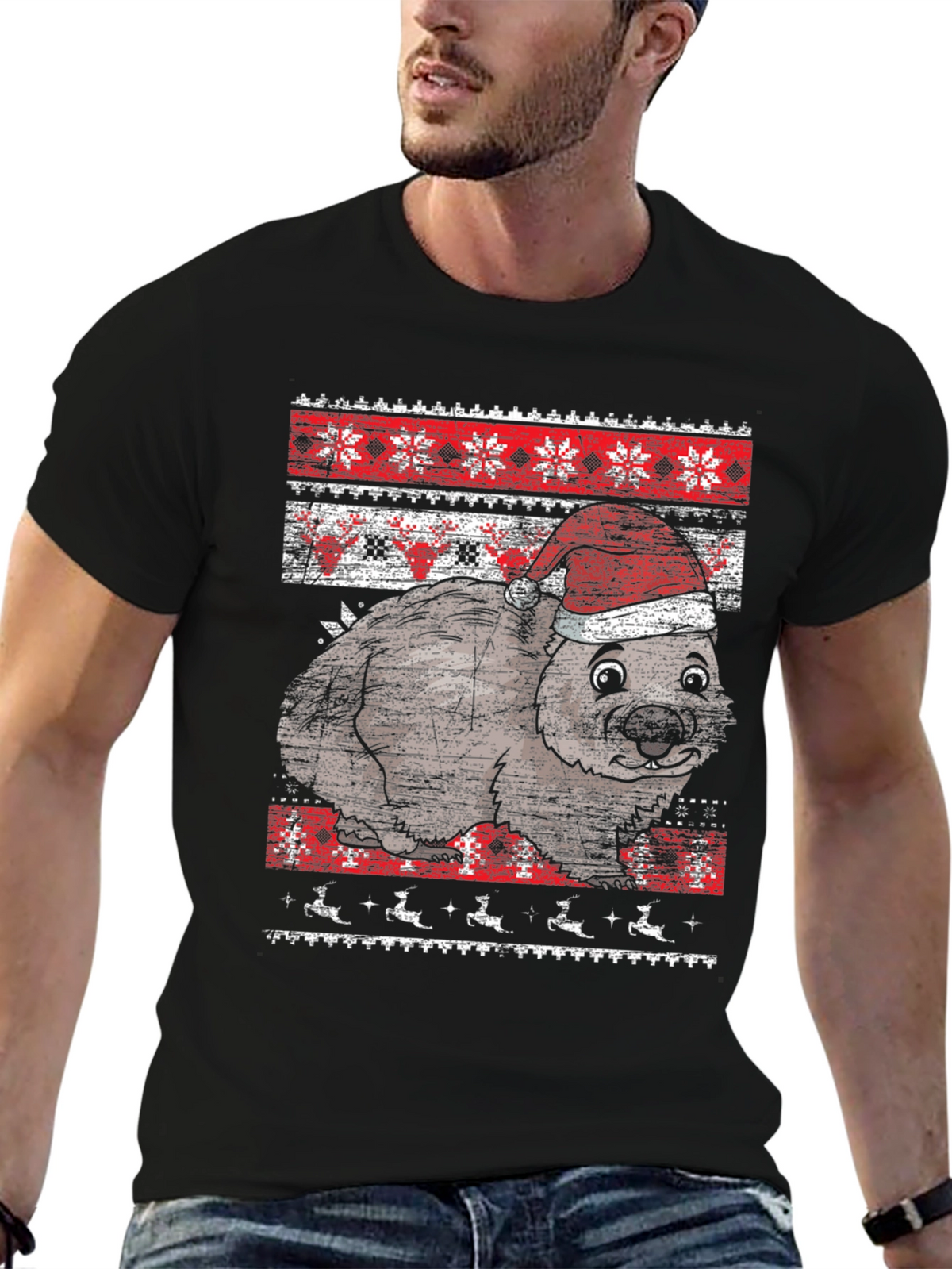Christmas Wombat Ugly Sweater Graphic Tee