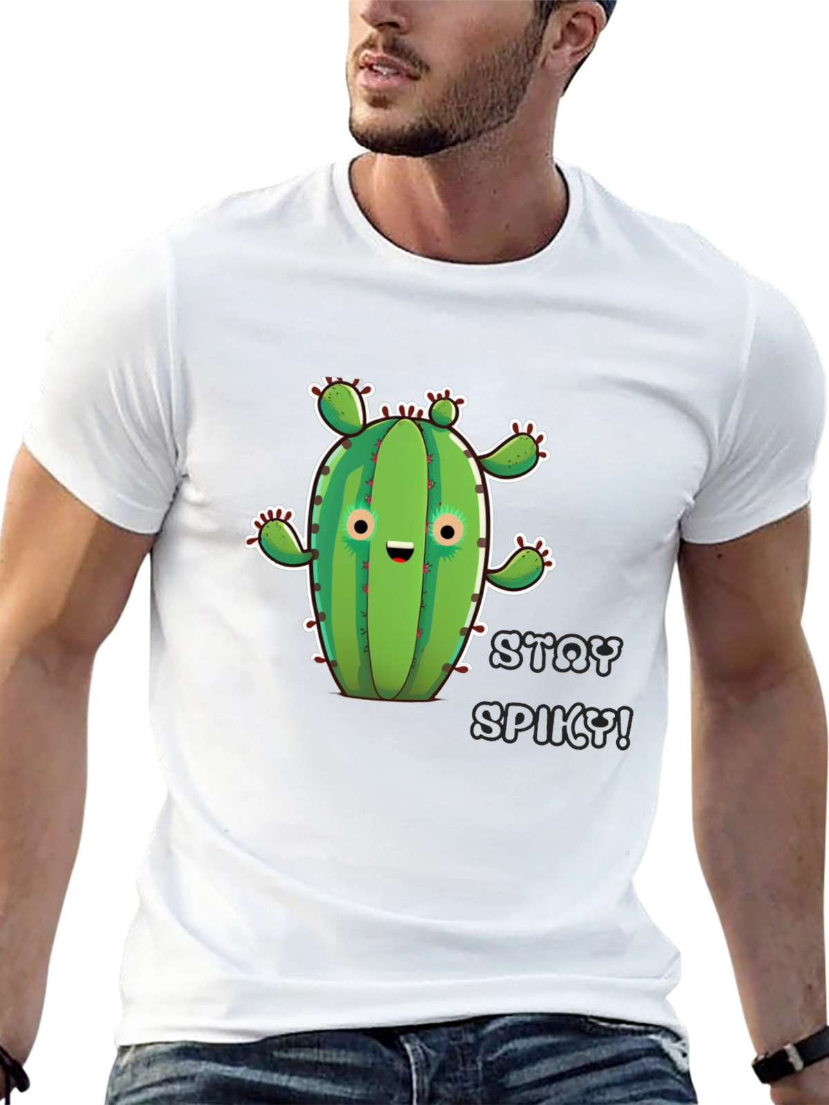 Stay Spiky Cactus Graphic T-Shirt - Black