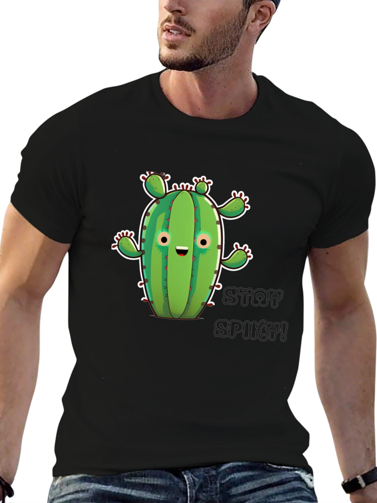 Stay Spiky Cactus Graphic T-Shirt - Black