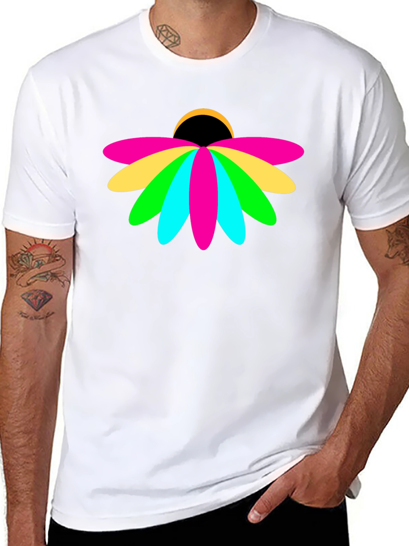 Vibrant Floral Graphic Black T-Shirt