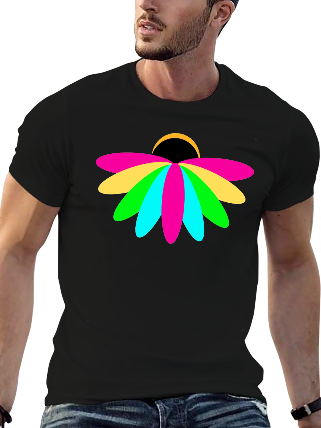 Vibrant Floral Graphic Black T-Shirt