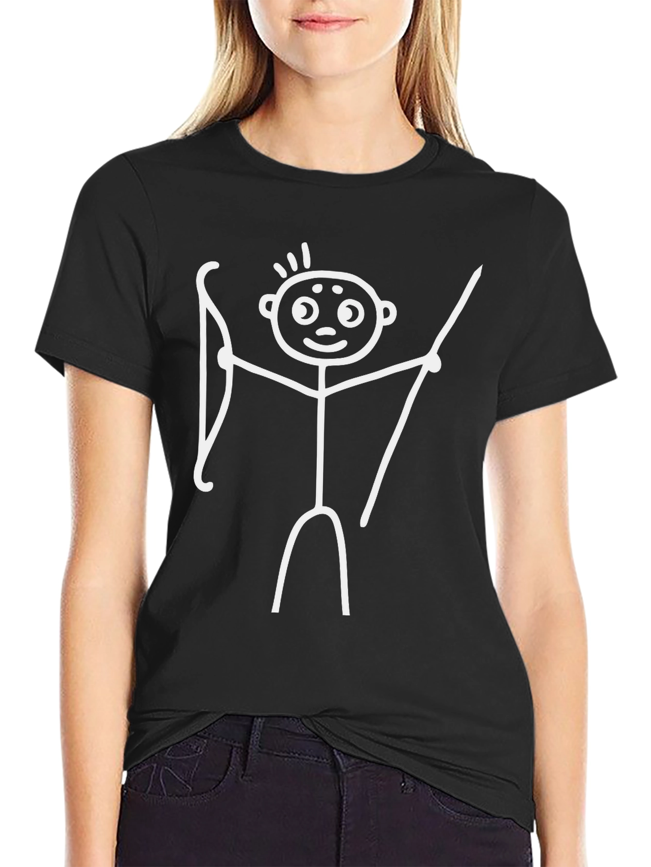 Archer Stick Figure Graphic Tee - Black Cotton Shirt