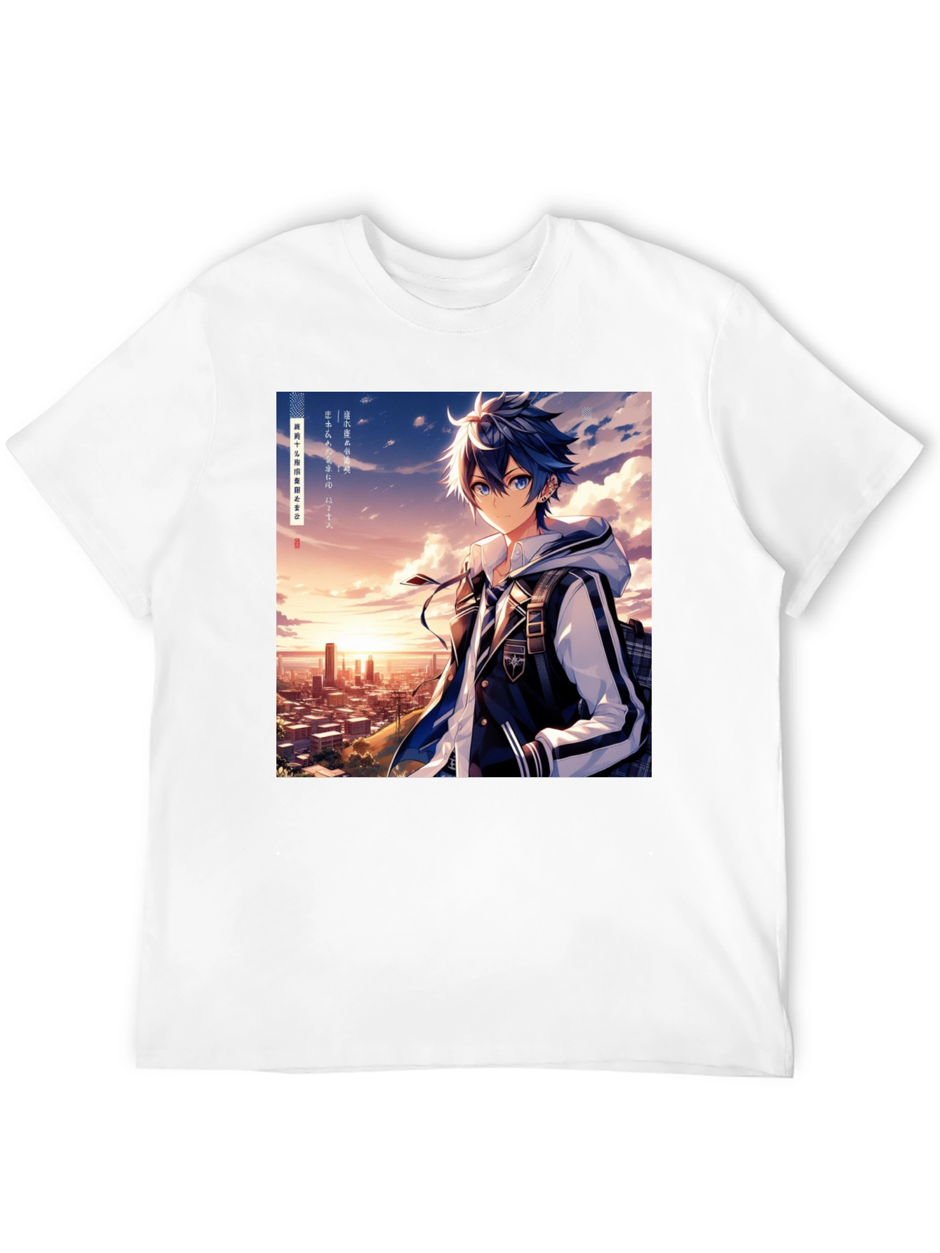 Anime Style Graphic Tee - Cityscape Anime Boy