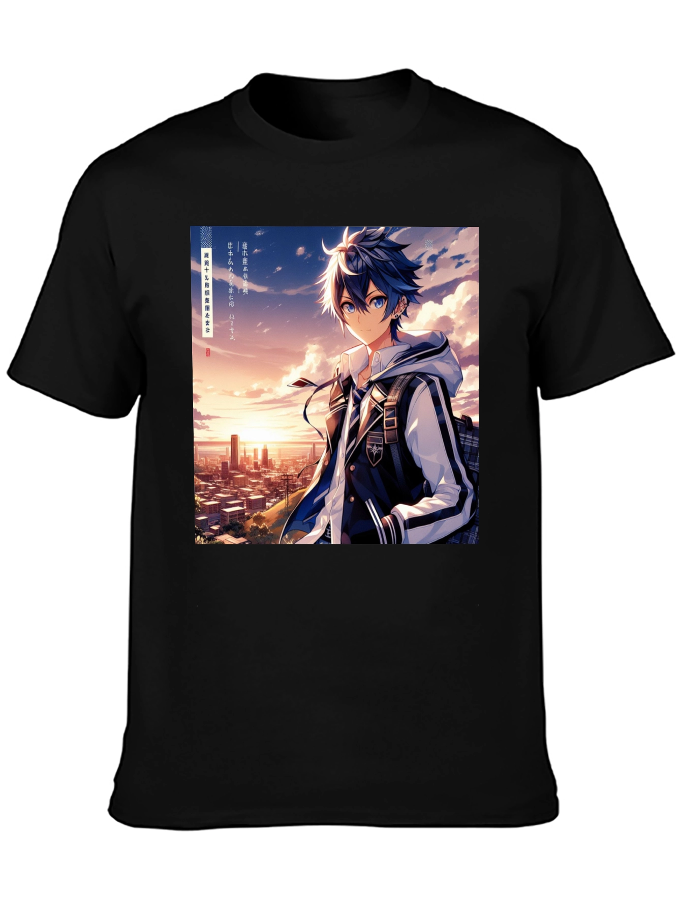 Anime Style Graphic Tee - Cityscape Anime Boy