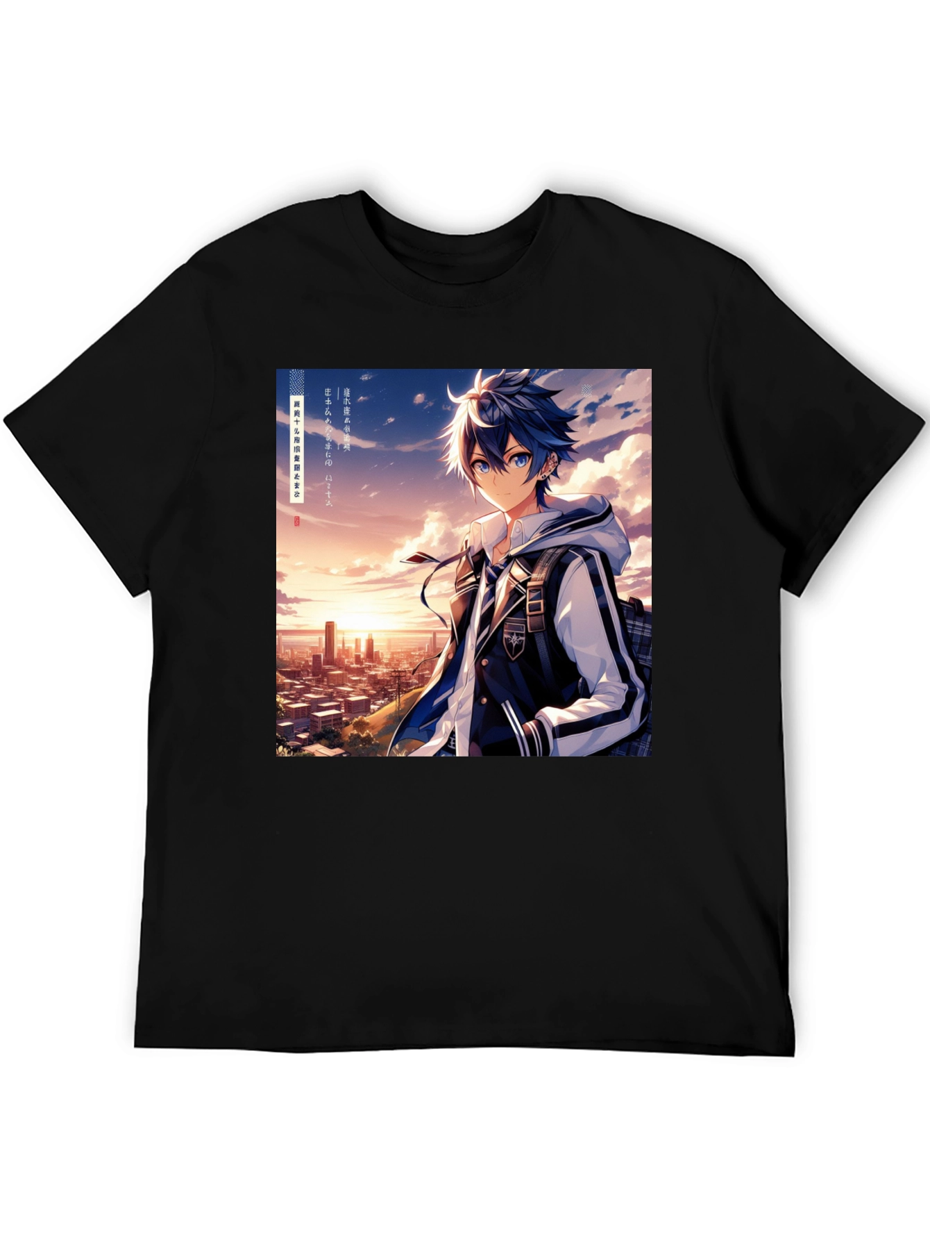 Anime Style Graphic Tee - Cityscape Anime Boy