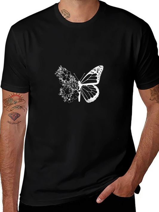 Butterfly Floral Graphic T-Shirt - Black