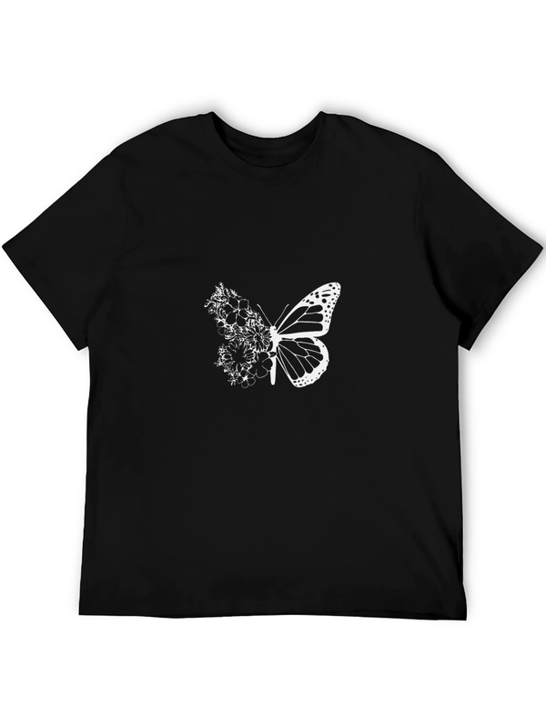 Butterfly Floral Graphic T-Shirt - Black