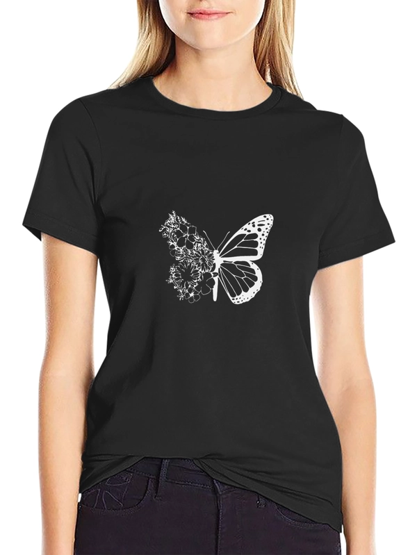 Butterfly Floral Graphic T-Shirt - Black