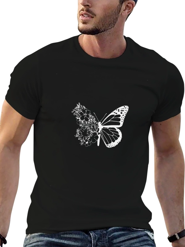 Butterfly Floral Graphic T-Shirt - Black