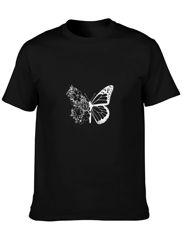 Butterfly Floral Graphic T-Shirt - Black