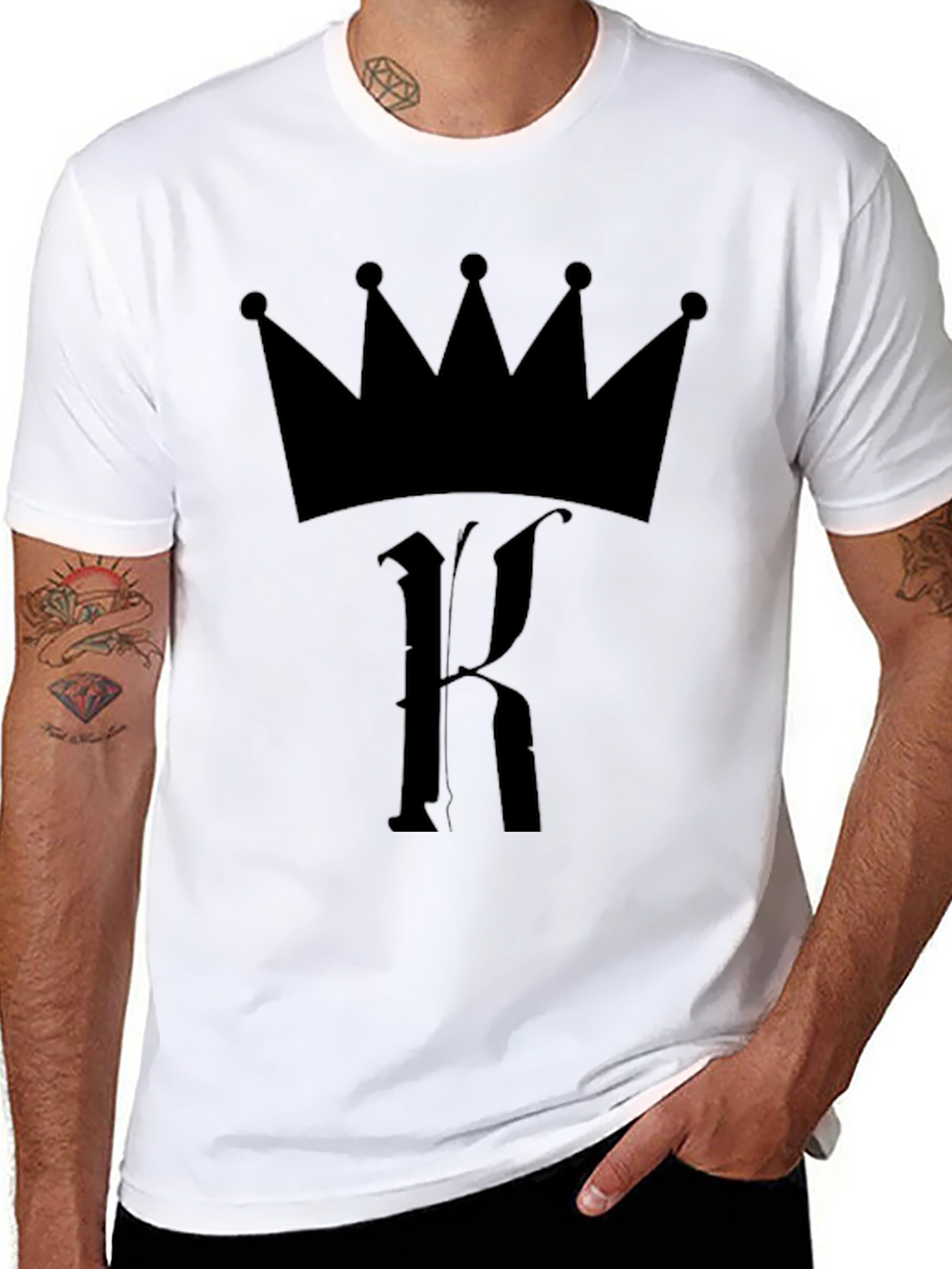 King Crown Initial Tee - Black Graphic Print T-Shirt