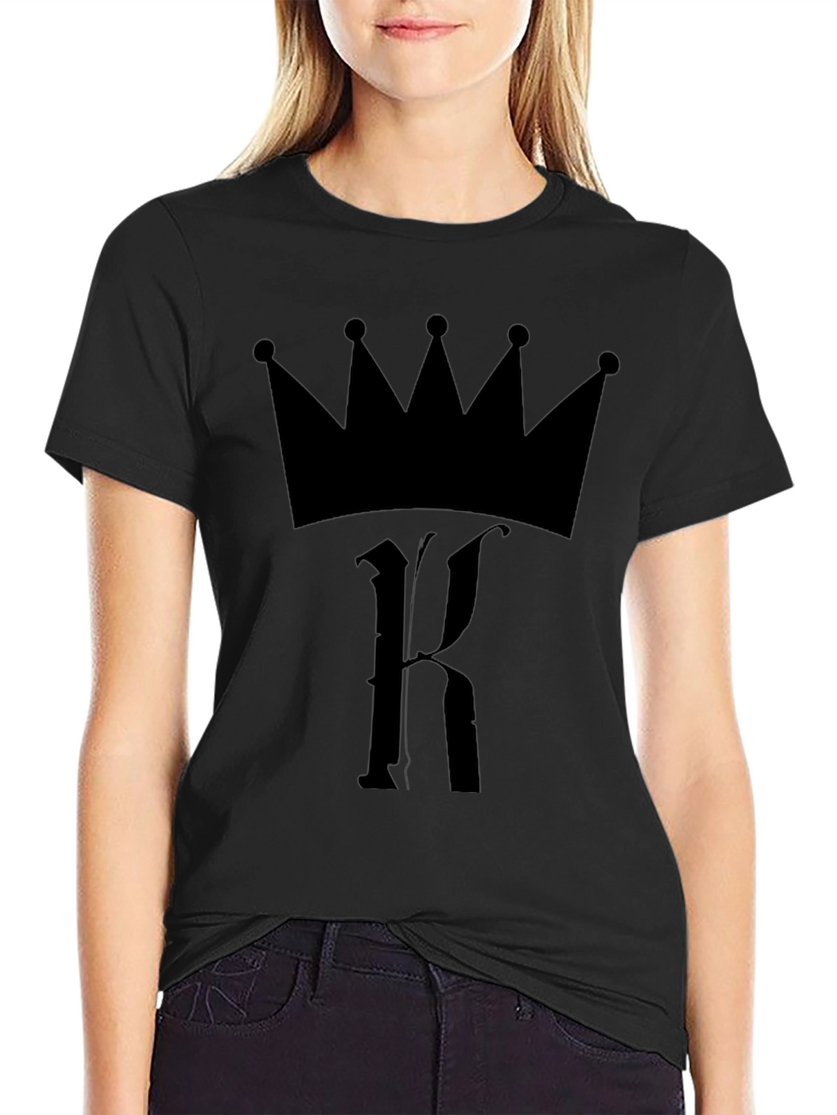 King Crown Initial Tee - Black Graphic Print T-Shirt
