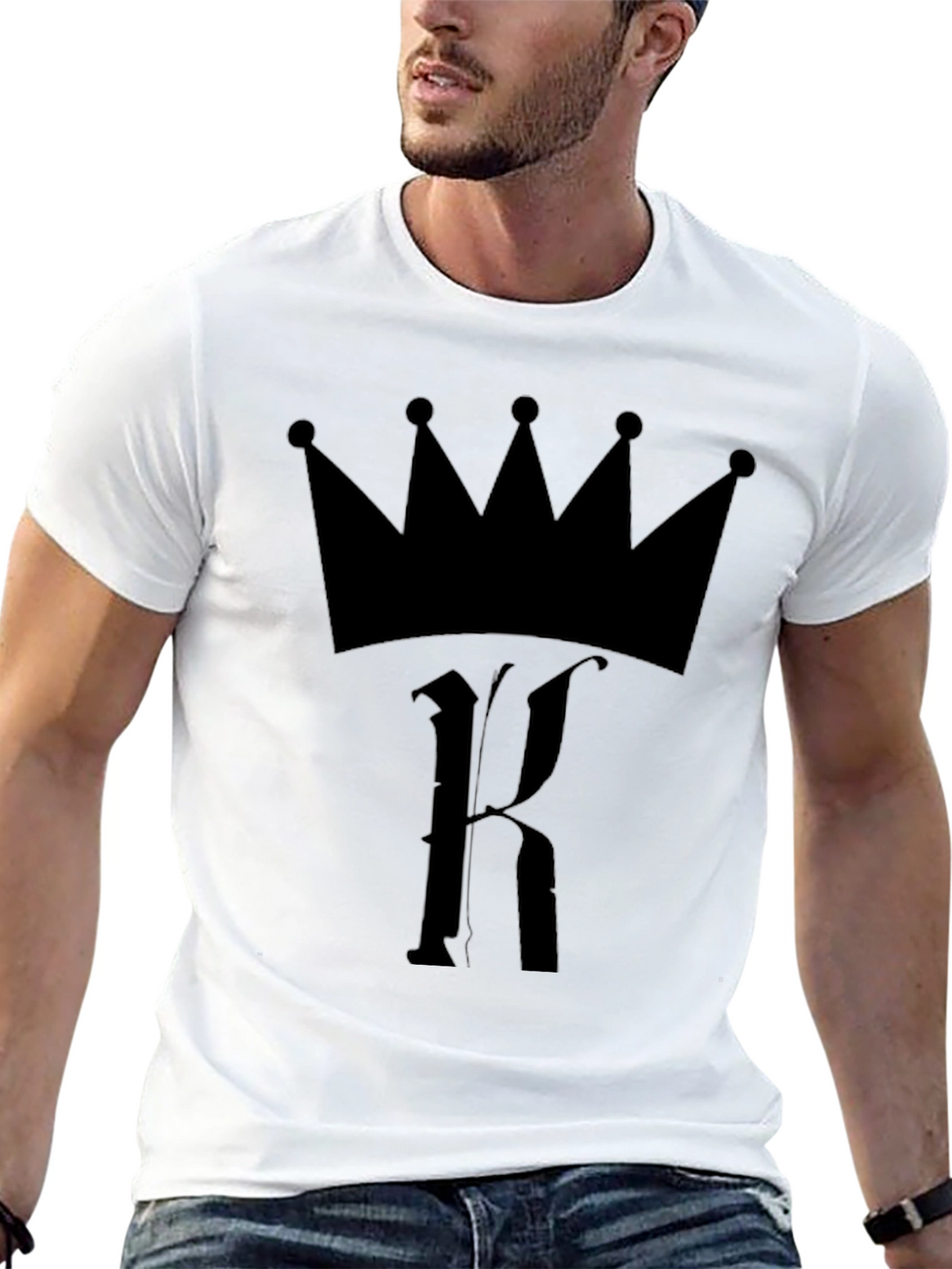 King Crown Initial Tee - Black Graphic Print T-Shirt