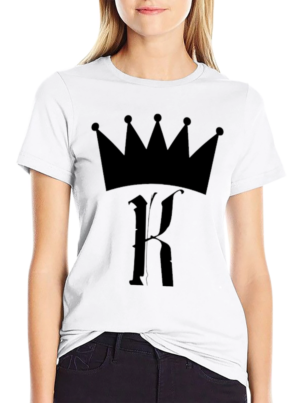King Crown Initial Tee - Black Graphic Print T-Shirt